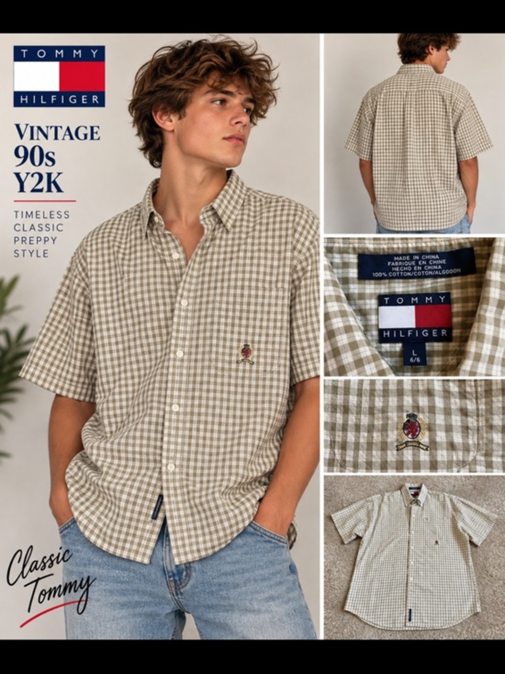 Tommy Hilfiger Vintage 90s Y2K Plaid Short Sleeve Button Up Shirt Size L